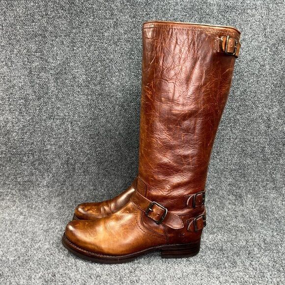 Frye Veronica Boots Women's Size 8 Brown Leather Back Zip Harness Buckle Riding - Picture 5 of 16